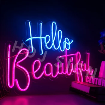 

HDJSign Hello beautiful led neon sign custom decoracion display acrylic flex cartel cool light for party gift home wall decor