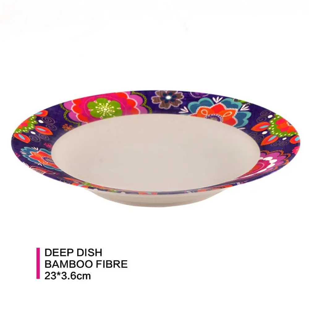 Тарелка из бамбукового волокна, обеденная тарелка, поднос для еды, салатник, посуда, набор посуды - Цвет: 9inch deep plate