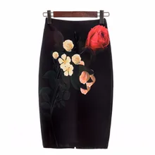 Новое поступление, женские юбки-карандаш с красным цветочным принтом, женские юбки-карандаш миди Saias, женские черные юбки с зауженным низом для девушек, S-XXL одежда