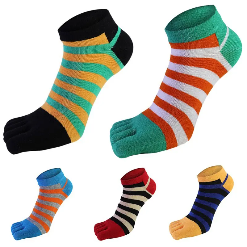

Men Cotton Toe Sock Breathable Absorb Sweat Striped Five Finger Socks Summer Male Socks