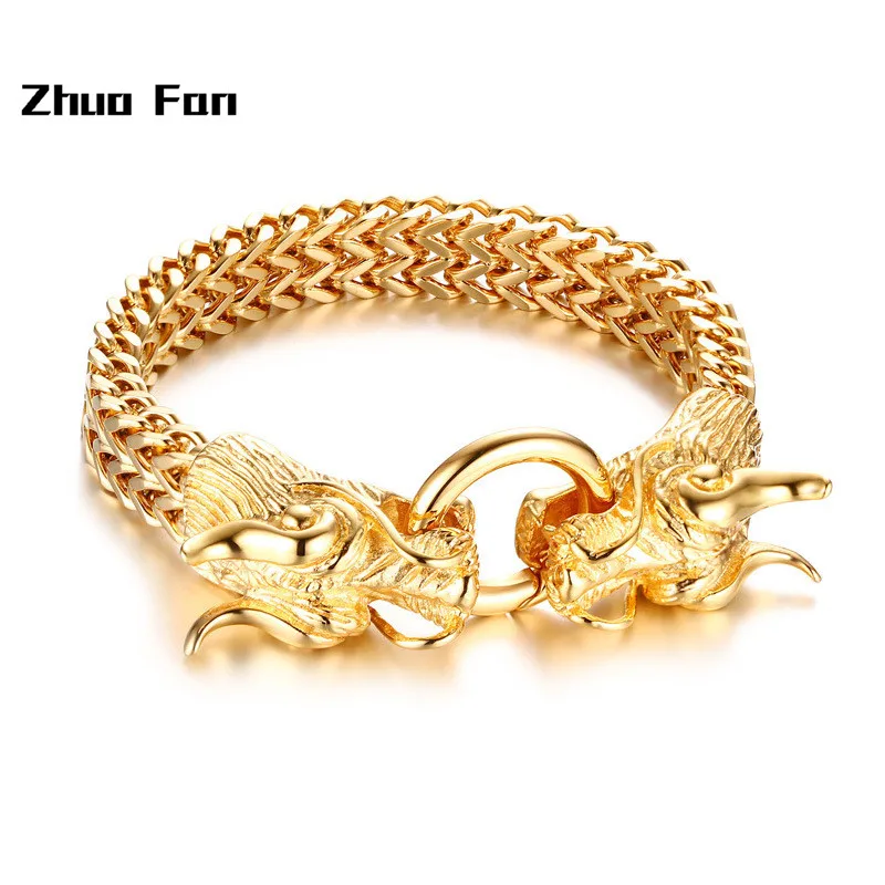 2020new тяжелый браслет-цепочка из нержавеющей стали Figaro Biker Double dragon End Gold Высокое