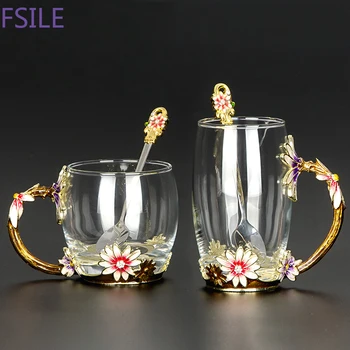 

Creative Heat Resistant crystal glass mug, Enamel Glass Mug,Flower Tea Set Coffee Cup, Water Milk Coffee Drinkware For Gift