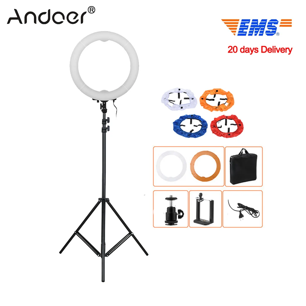 

Andoer 36W LED Video Ring Light Photography Studio Fill-in Light 360pcs LED Beads 5500K Adjustable Brightness with Color Filters