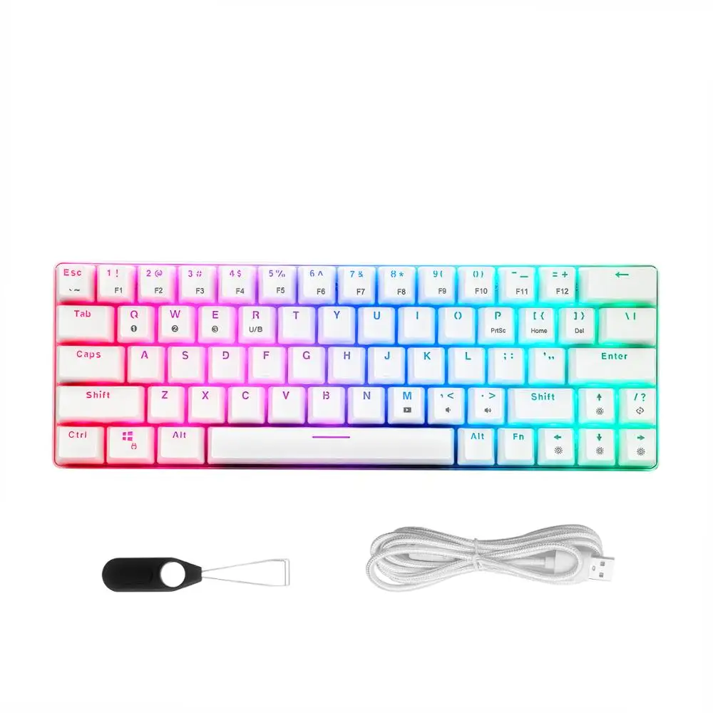 60% Mechanical Gaming Keyboard Wired Wireless Dual Mode 63 Keys RGB Backlit Mini Keyboard for Tablet PC Computer Smartphones
