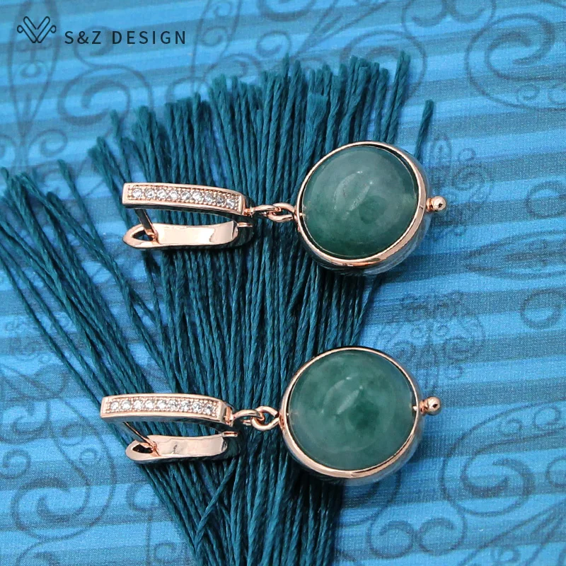 S&Z DESIGN New Trendy 585 Rose Gold Color Natural Round Stone Dangle Earrings For Women Girl Daily Accessories Jewelry
