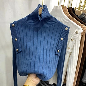 2022 Autumn Winter Turtleneck Pullover Sweaters Women Knitted Long Sleeve Vintage Basic Slim Pullovers Pull Femme Sweter Mujer striped sweater