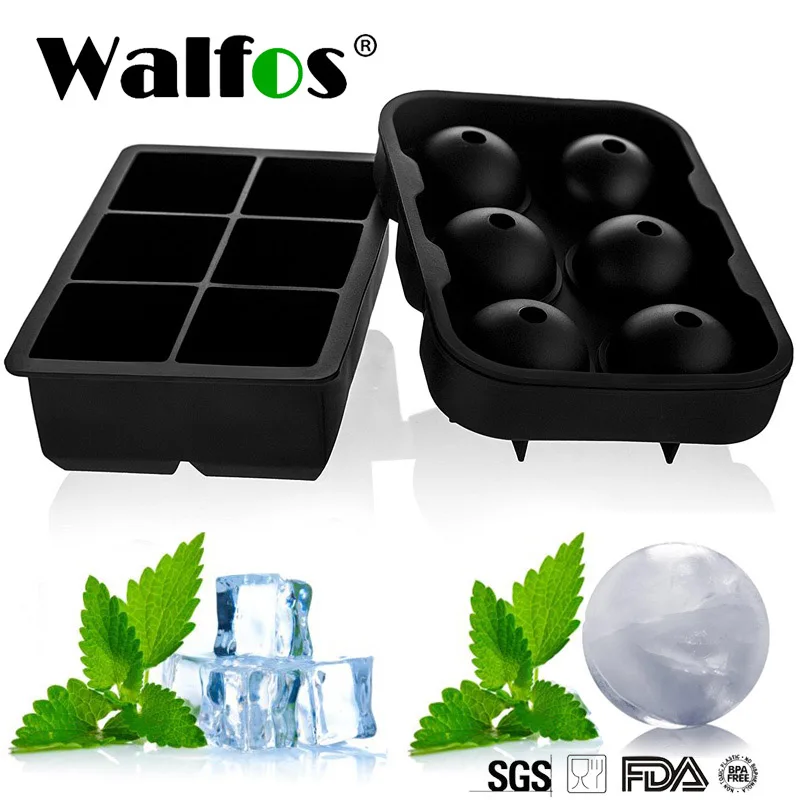 

WALFOS Ice Ball Maker Silicone Mold Reusable 5cm Square / 4.5" Round Ice Cube Tray Ice Cream Mould for Whisky Wine Drink Cooling