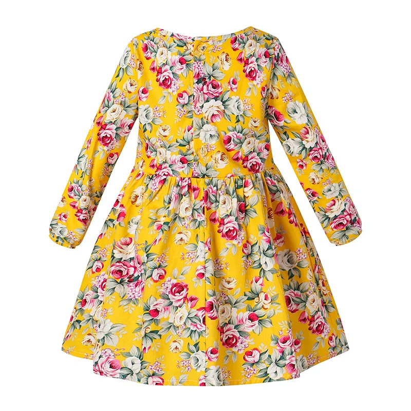 Spring Autumn Children Dresses for Girls Long Sleeve Cotton Kids Clothes Flower Print Baby Dress Children Clothing Girl Dress