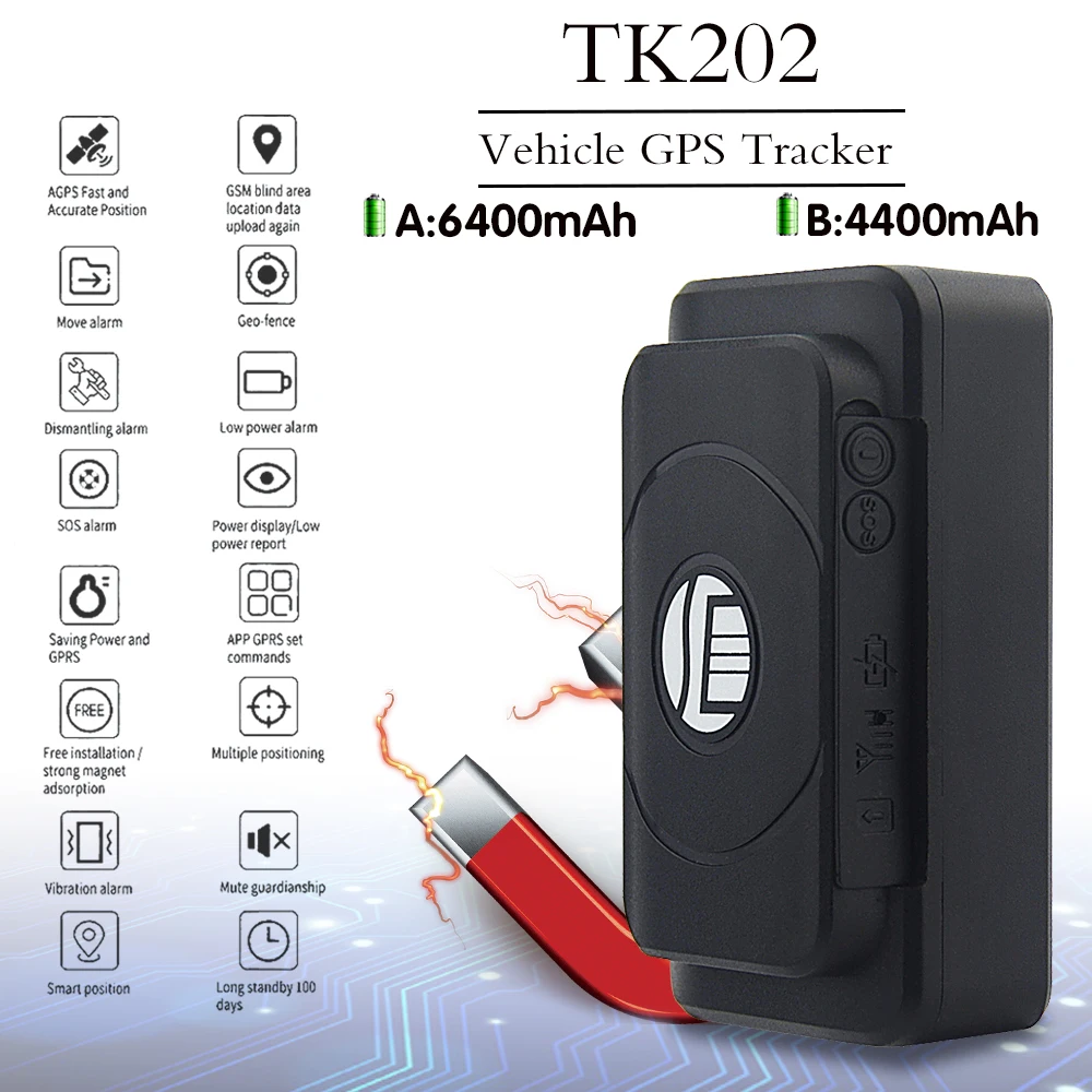 GPS трекер Автомобильный водонепроницаемый TK202 2G GSM 90 дней в режиме