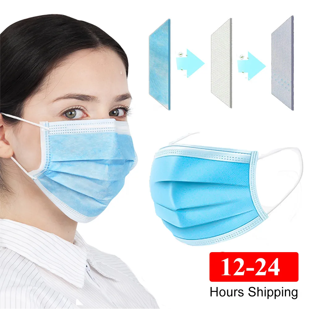 

200pcs disposable masks dustproof Nonwove 3 Layer Ply Filter Mouth Face Mask Meltblown Mouth Masks