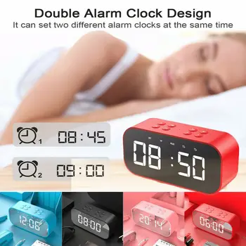 

Portable Mirror LED Digital Alarm Clock 3 in 1 Electronic Clock Bluetooth 5.0 Stereo Sound Speaker For Radio MP3 Player