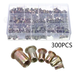 Kit d'assortiment d'écrous en aluminium galvanisé, 300 pièces, métrique SAE, tête plate, Rivet fileté, outils pour insérer des écrous 