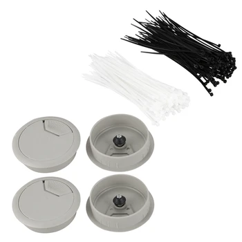 

4 Pcs 53mm Drill Hole Plastic Home Computer Desk Cable Cord Grommets & 200Pcs 6 Inch Nylon Cable Ties in Black and White