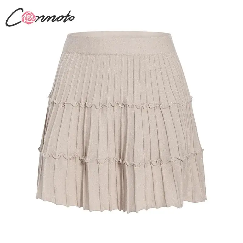 Conmoto трикотажная Высокая талия розовая Женская юбка в складки гофрированные однотонные женские юбки трапециевидная Повседневная зимняя юбка