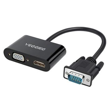 

VEGGIEG VGA to HDMI & VGA Adapter with Audio Support VGA to HDMI VGA Splitter 1 in 2 Out