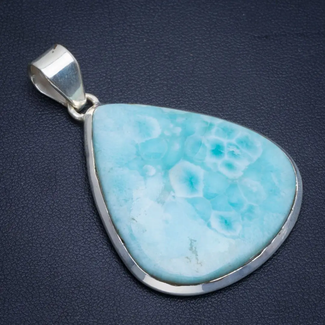 

Natural Caribbean Larimar Handmade Unique 925 Sterling Silver Pendant 2" B3970