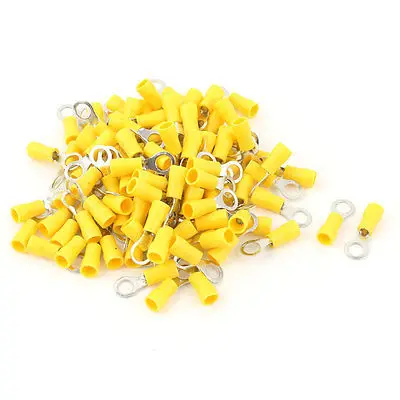 

100 Pcs 2-5S Insulated Wire Connector Ring Crimp Terminal Yellow 16-14AWG