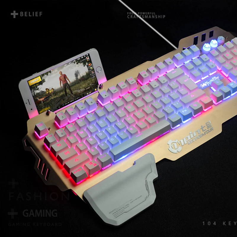 Игровая клавиатура Механическая Проводная, USB, игровая профессиональная Blacklight светодиодный регулируемый свет с металлической панелью для PC Gamer