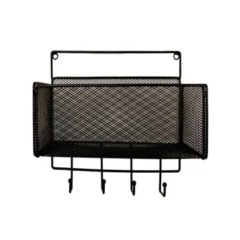

Wall Mount Metal Mesh Storage Rack Basket Kitchen Bathroom Hook Organizer Shelf