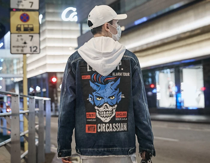AELFRIC Monster печатных мужские джинсовые куртки Осень Harajuku Хип Хоп пальто Модная Уличная Повседневная мужская верхняя одежда с длинным рукавом