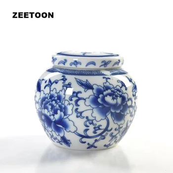 

Mini Jingdezhen Blue and White Porcelain Tea Caddy Chinese Kung Fu Tea Set Canister Seal Cans Storage Jar Vintage Home Decor