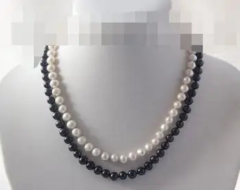 

stunning 2rows 8mm round white black freshwater pearls necklace h2667