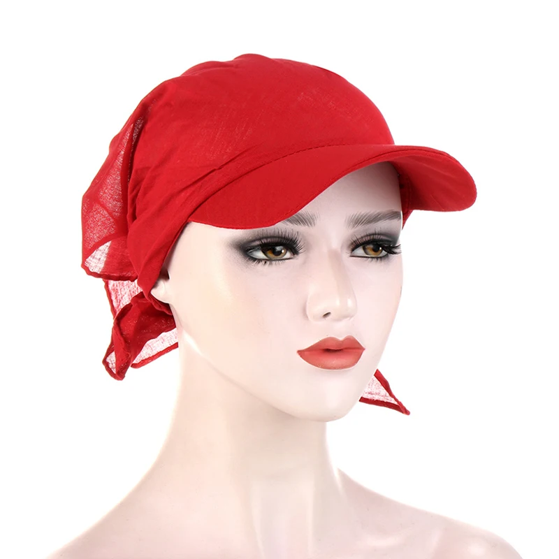 패션 여성 브림 모자 태양 바이저 Pre-Tied 터 번 모자 머리 스카프 Windproof 두건 솔리드 컬러 Headscarf 비치 야외 모자
