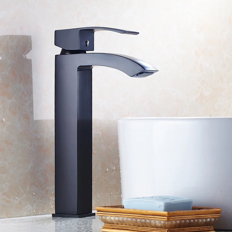 Vidric Tall Basin Faucet Waterfall Bathroom Faucet Single handle Basin Mixer Tap Bath Chrome/Black Faucet Brass Sink Water Crane
