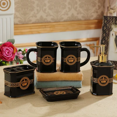 5 pieces set C Набор аксессуаров для ванной комнаты, керамический диспенсер для мыла, мыльница, держатель для зубной щетки, чашки для полоскания, набор для мытья ванной комнаты, свадебные подарки - Цвет: 5 pieces set C