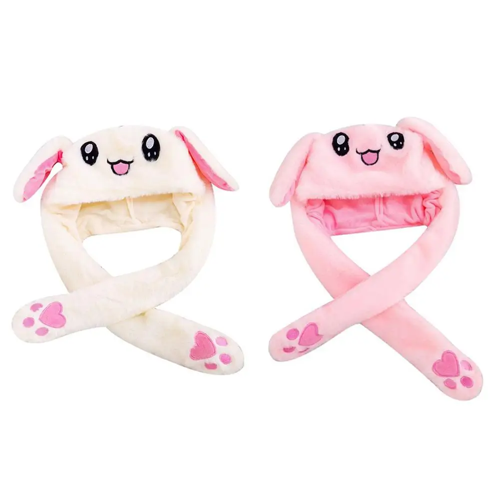 

New Cute Bunny Plush Hat Funny Play Movable Rabbit Ear Toy Up Down Gift Toy Cap For Kids Girls Girlfriend Illuminate Beanies