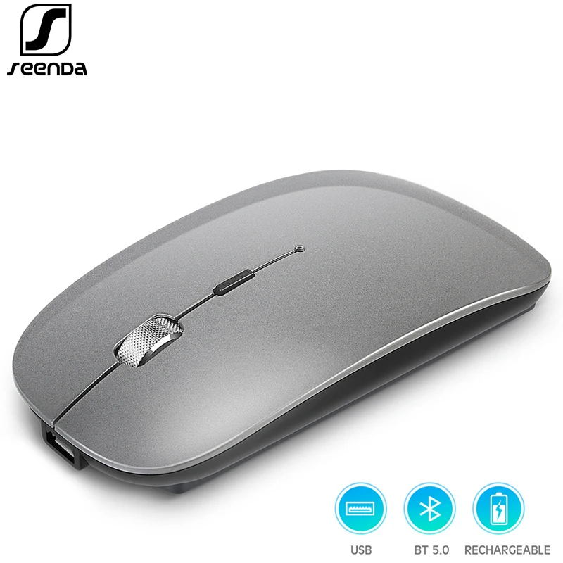 SeenDa-ratón inalámbrico con Bluetooth 5,0, Mouse recargable para Mac, iPad, PC, ratón ergonómico óptico de sonido silencioso, USB