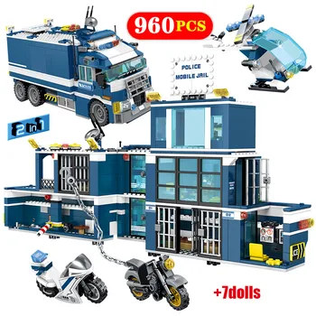

City Police Swat Mobile Prison Deformation Car model Building Blocks Technic Truck Station Bricks Educational Toys for Children
