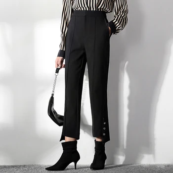 

LANMREM can ship 2020 spring summer new fahion Black High Waist Micro Bell-bottoms for famale Temperament Design OL Pants YJ083