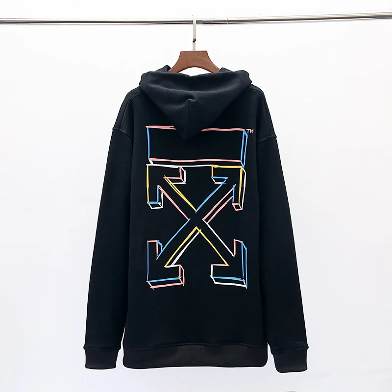 19SS OFF-WHITE OW color Line Arrow толстовка с капюшоном Мужская большого размера оптом - Цвет: Черный