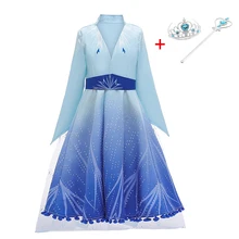 Новое Детское платье принцессы Анны и Эльзы для девочек; маскарадный костюм на Хэллоуин; От 2 до 12 лет костюм Эльзы с длинными рукавами; Детские платья для девочек