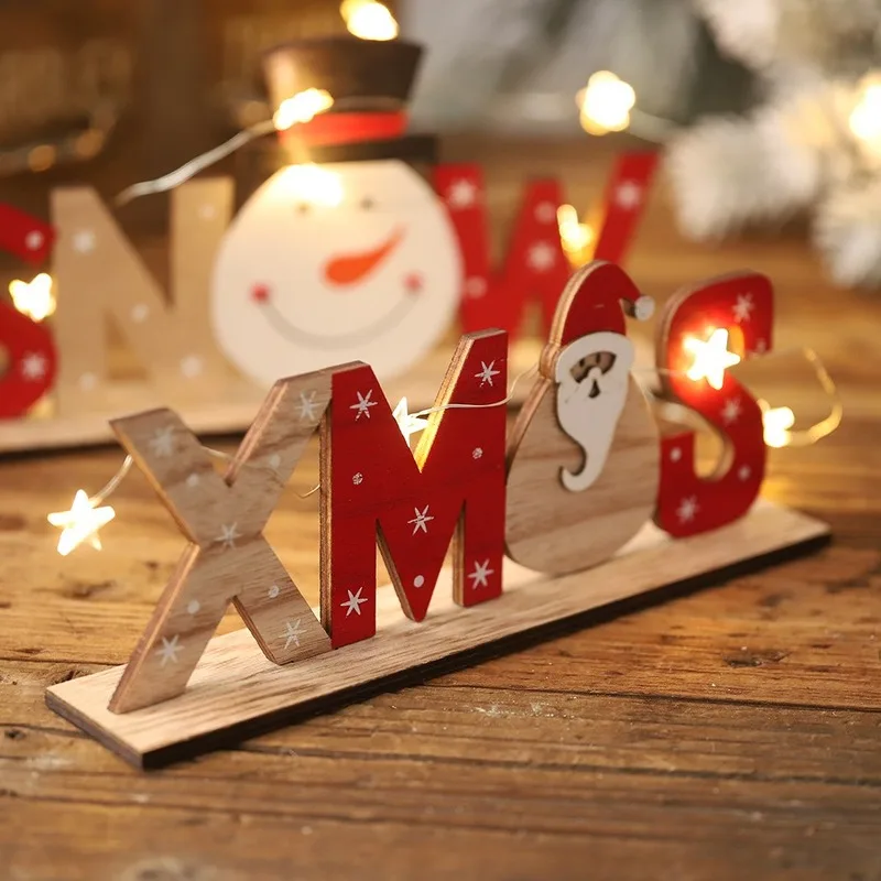 

2020 christmas decorations for home Wooden letter Santa clause ornaments Xmas Home Dinner Party Table Decors New Year navidad
