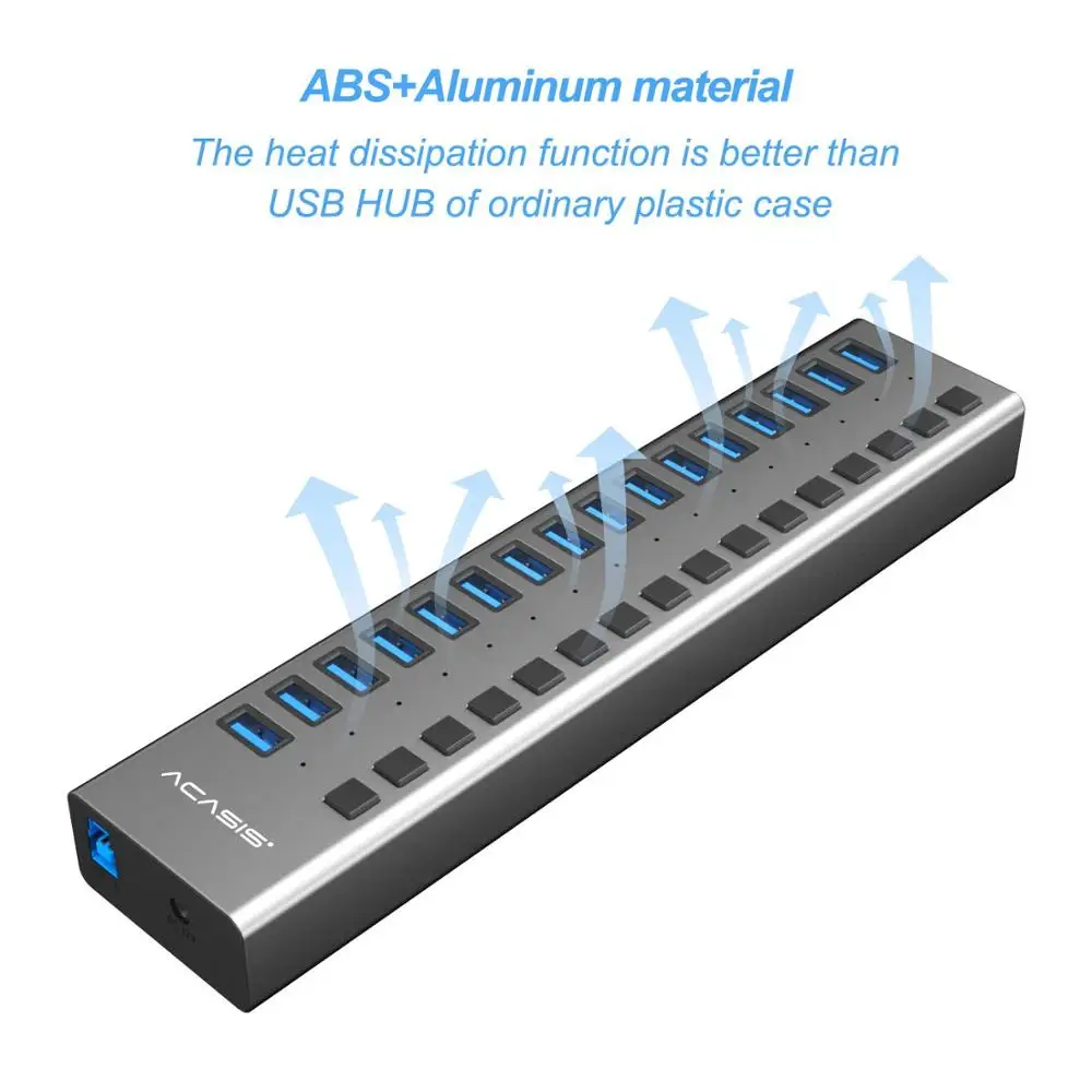  Adaptador de alimentación externa USB HUB 30 16 puertos interruptor divisor USB Hub 12V 7.5A adapta