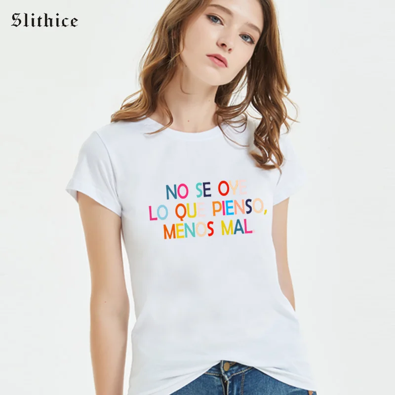 Slithice уличная одежда футболка испанские буквы принт женские топы и футболки Hipster