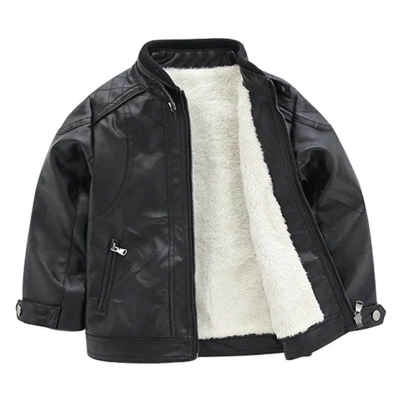 

Fashion Baby Collar Leather Jackets 2019 Hot Sale Winter Clothes New Boys Children's Clothing Plus Velvet Warm Padded Outerwear