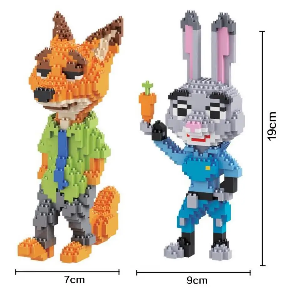 

Hot cartoon movie Zootropolis micro diamond building block nick fox judy rabbit police figures nano bricks toys collection