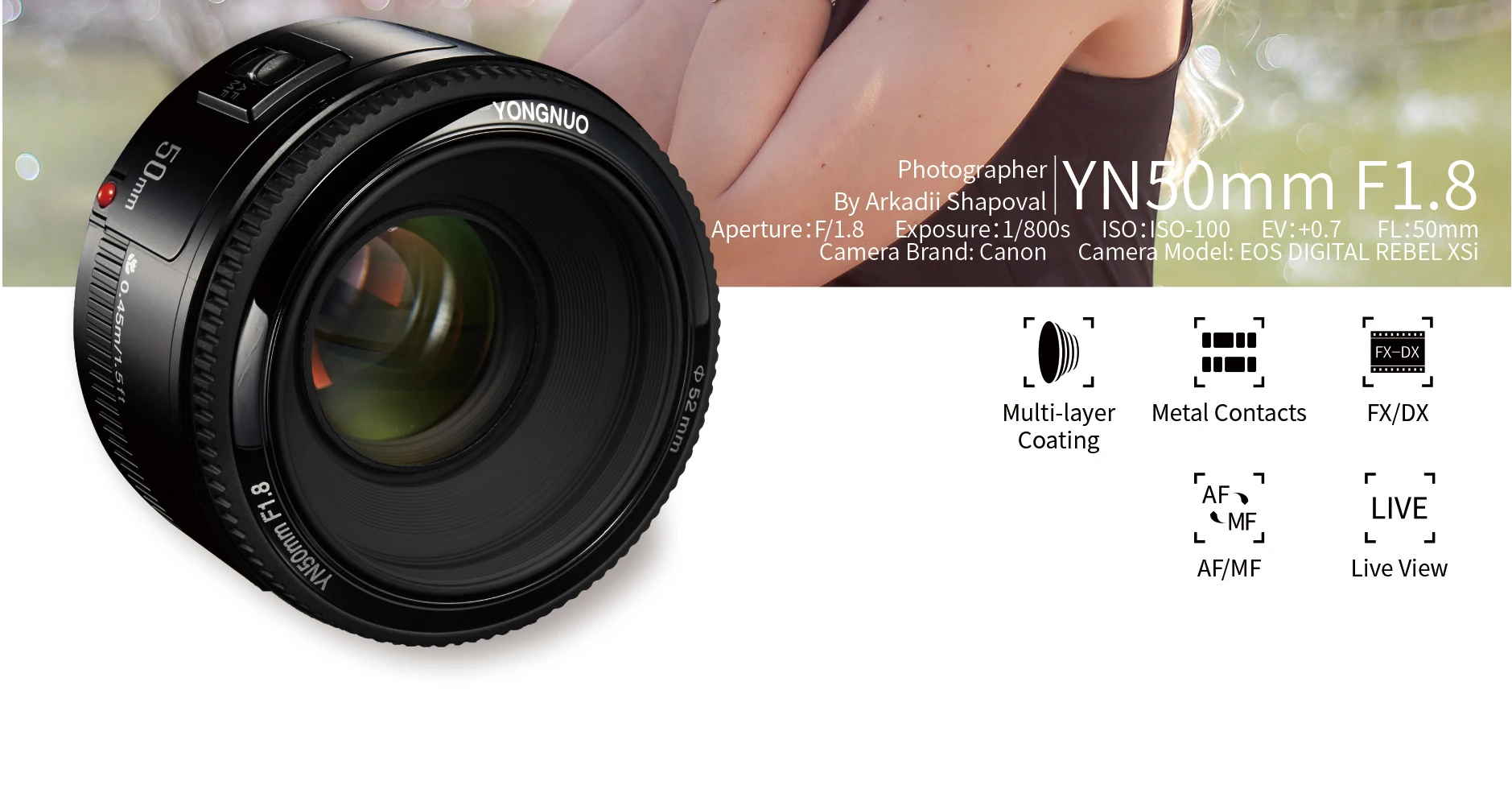 Yongnuo yn50?mm f1.8?II大口径オートフォーカスレンズスモールレンズwith Super Bokeh効果、Canon EOS 70d 5d2?5d3?600dデジタル一眼レフカメラ mxn26g8 Yongnuo-標準プライムレンズ,リーフメタル,DSLRカメラ,高輝度大