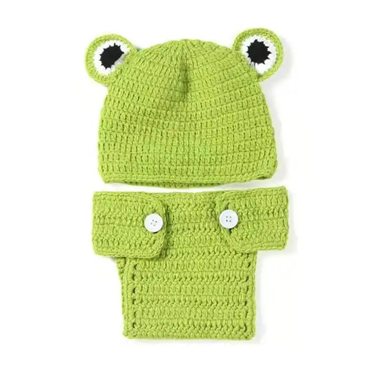 Frog Knit Hat Two-piece Knitted Pants Children's Handmade Baby Wool for Girl Boy Birthday Children Clothes | Детская одежда и