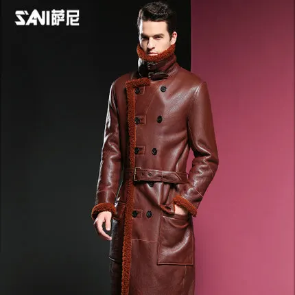 Мужская куртка из натуральной кожи, пальто из овчины, теплые зимние толстые длинные меховые пальто, верхняя одежда с отложным воротником, мужские меховые куртки, топы - Цвет: caramel