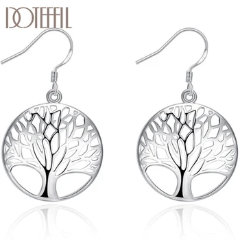 

DOTEFFIL 925 Sterling Silver Circle Tree Earring For Women Lady Wedding Engagement Party Fashion Jewelry
