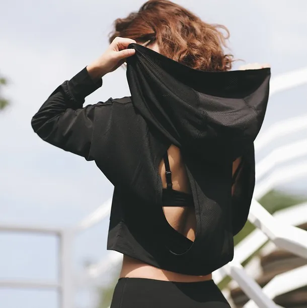 

Three-Color Hollow out Simple Short Running Fitness Sweater Quick-Dry Sports Long-sleeved Top Women's