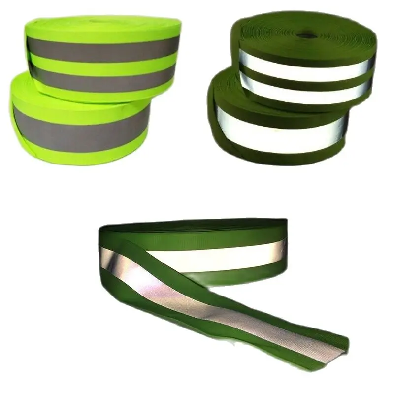 

5cm Fluorescent Green Reflective Ribbon High Visibility Warning Tape Reflect Safety Strip Polyester Webbing