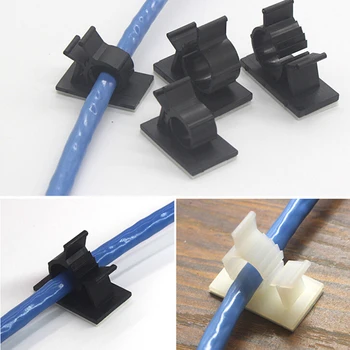 

2020 Adhesive Cable Winder Cord Wire Tie Fixer Fastener Holder Organizer Management Desk Wall Cord Clamps 10pcs