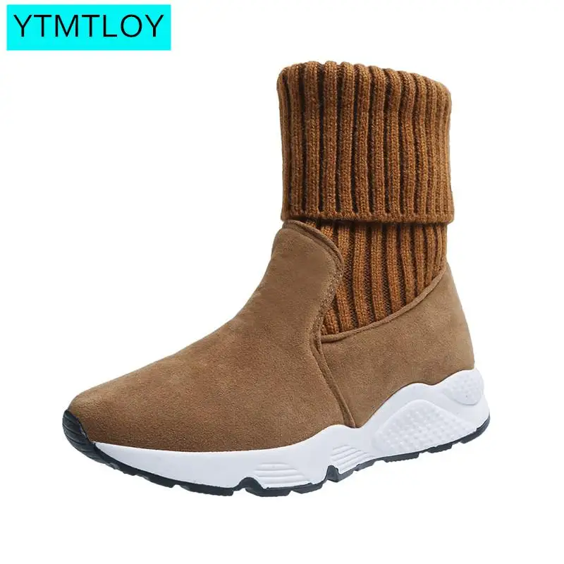 2019 New Autumn And Winter Explosions Fashion Elastic Chunky Stretch
Women Sexy Booties Sock Boots Turned-over Edge Patchwork
