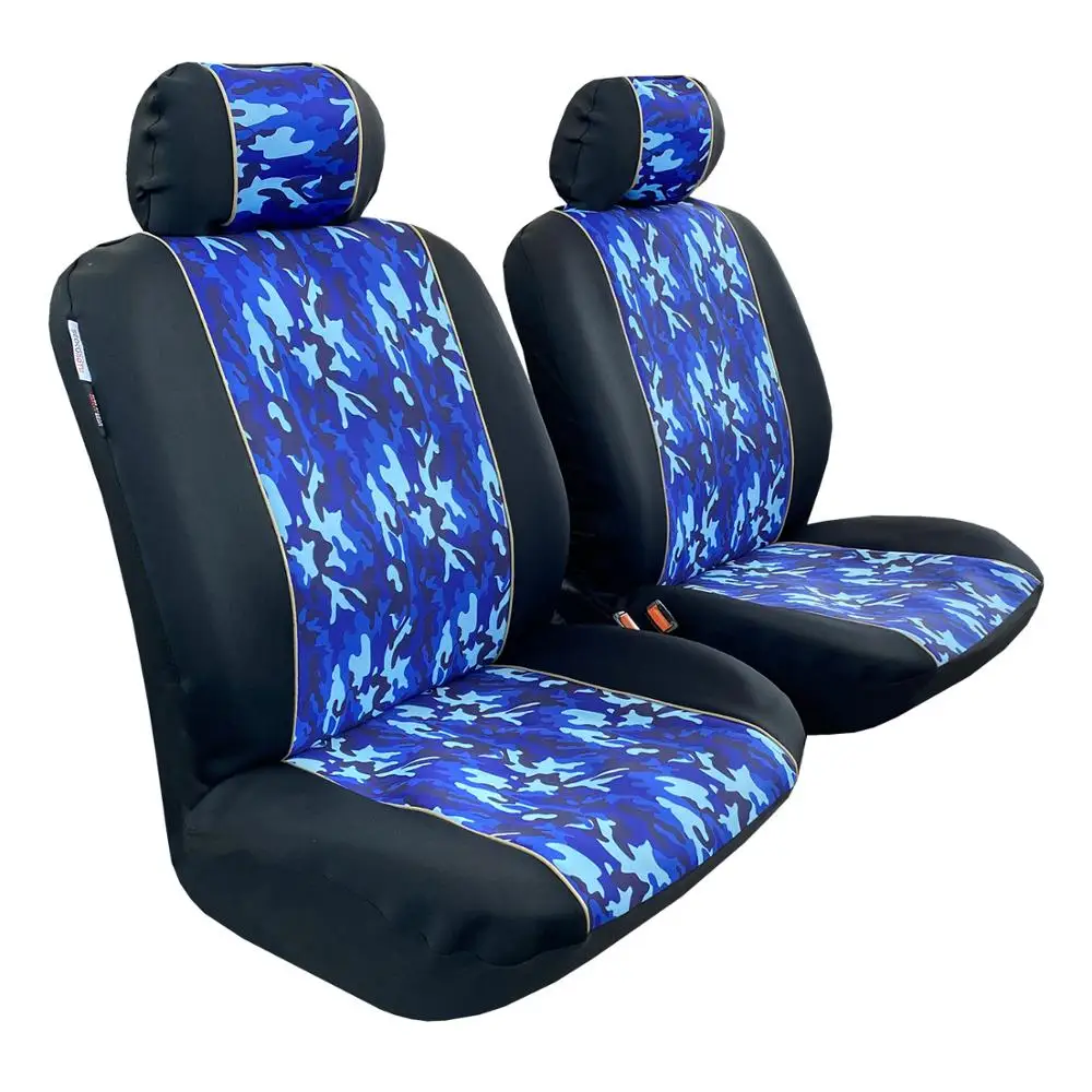 Waterproof Neoprene Seat Cover Front Set, GT Sports Design, Camo Blue