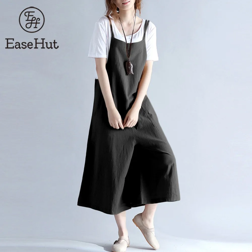 EaseHut 2019 Плюс Размер Женщины Хлопковые Карманы Длинные Широкие Ползунки